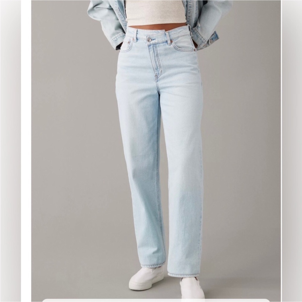 AE Strigid Highest Waist Crossover Baggy Straight Jean Woman 16 Blue Streetwear